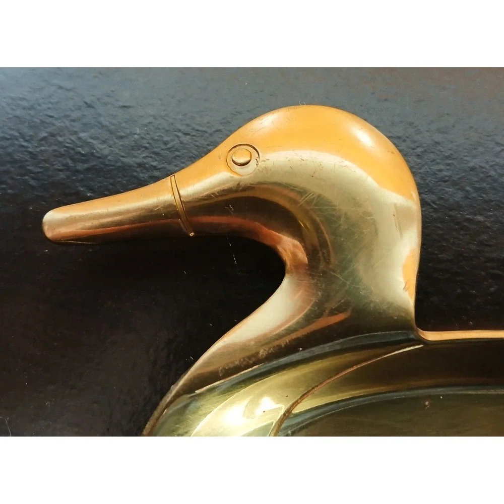 Vtg Brass Duck Tray Trinket Valet Jewelry Plate Dish Men Hunting Cabin Dresser